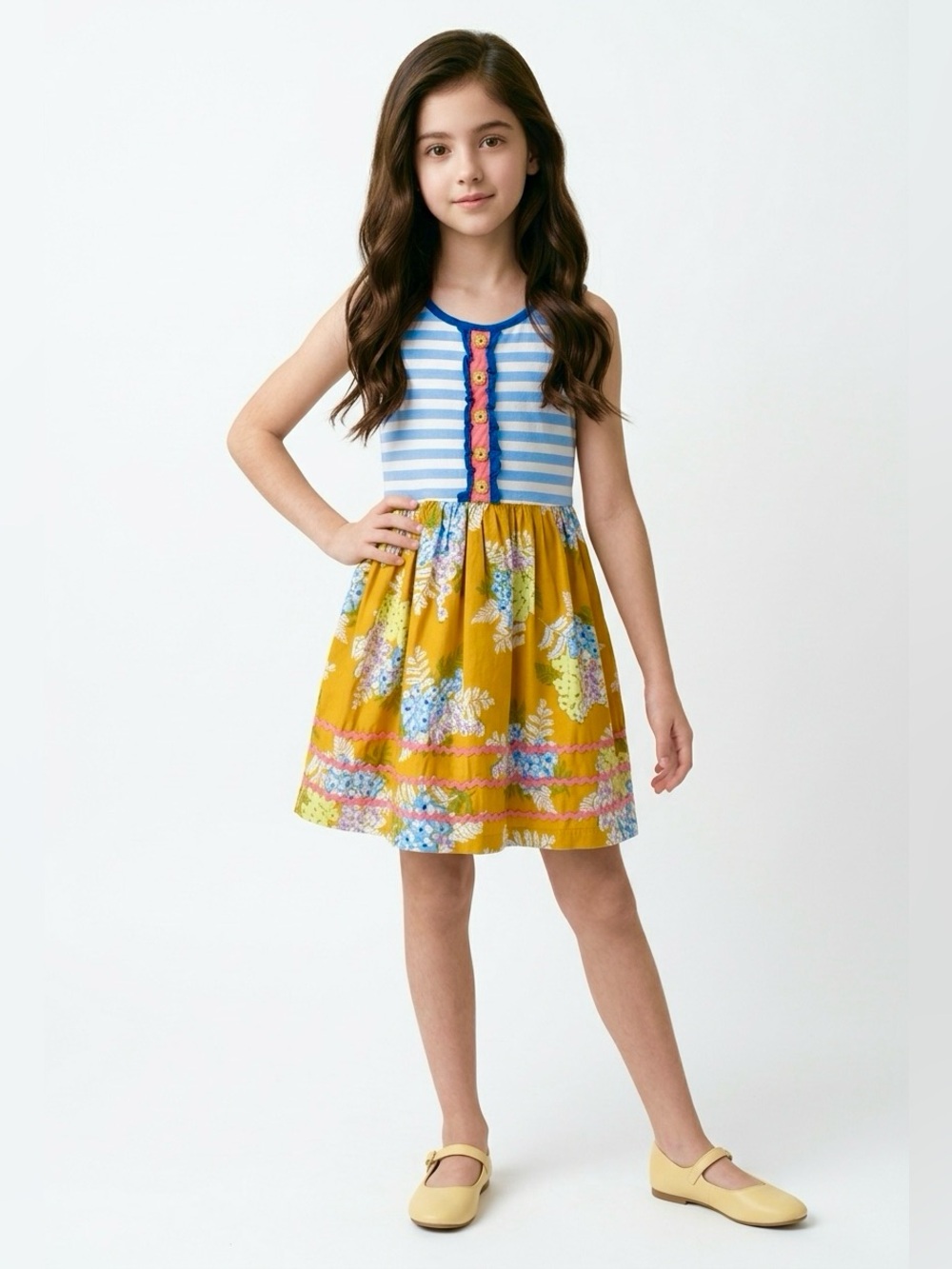 Matilda Jane Gotta Bale Dress Girl’s 6 S sleeveless striped floral ruffle